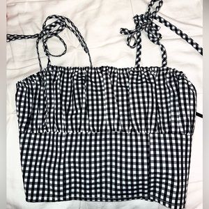 cropped black and white tank with ties